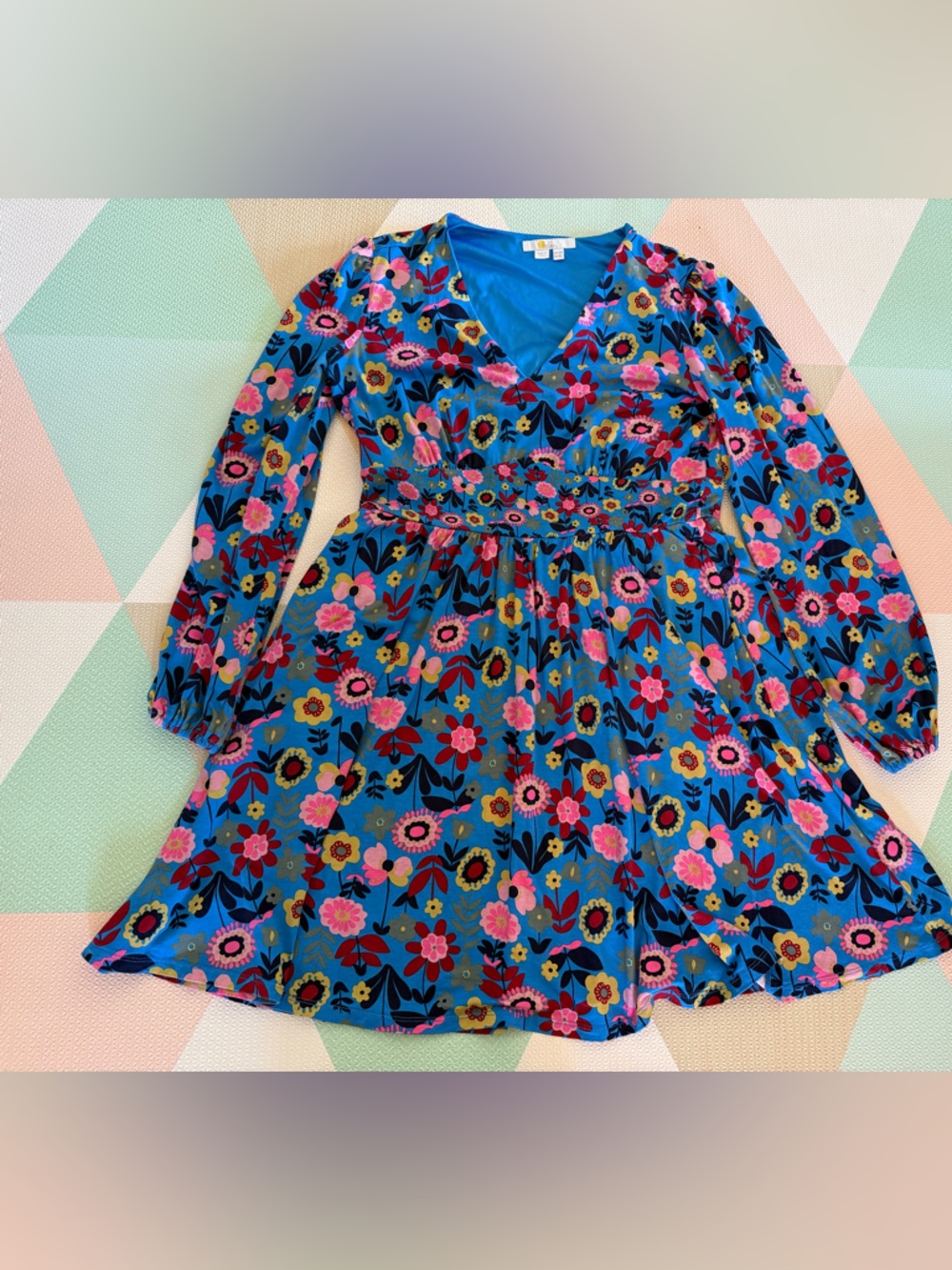 Boden Moroccan Blue Flora Bloom Jersey Mini Tea Dress Size 8 - Picture 9 of 10